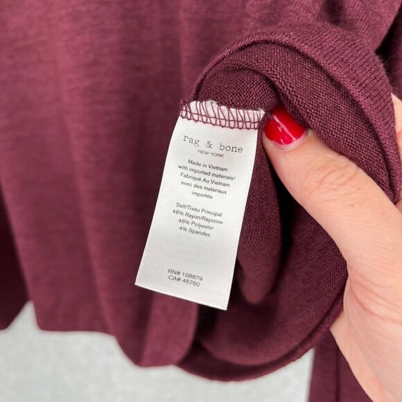 Rag and Bone Womens Slash Long Sleeve Top Size L Burgundy Port Red Cold Shoulder - Picture 5 of 10
